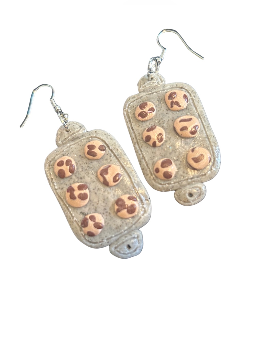 Handmade Cookie Tray Dangle Earrings in Beige and Brown